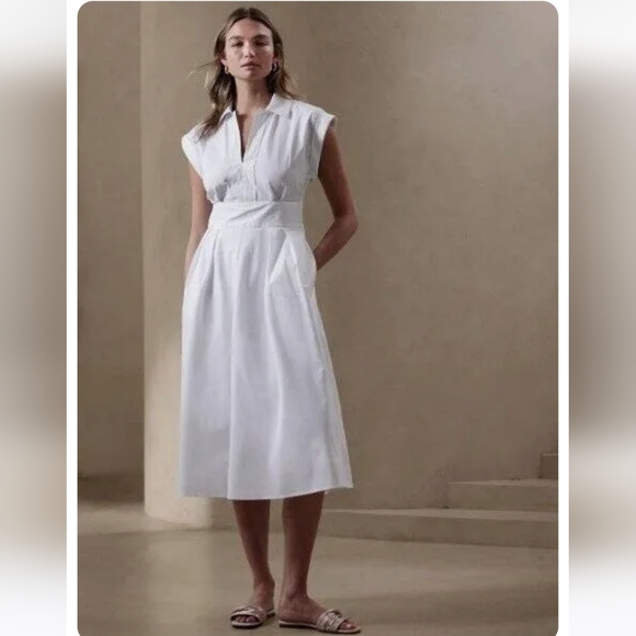 NWT Banana Republic Band-Waist Poplin Midi Dress white - Picture 1 of 6